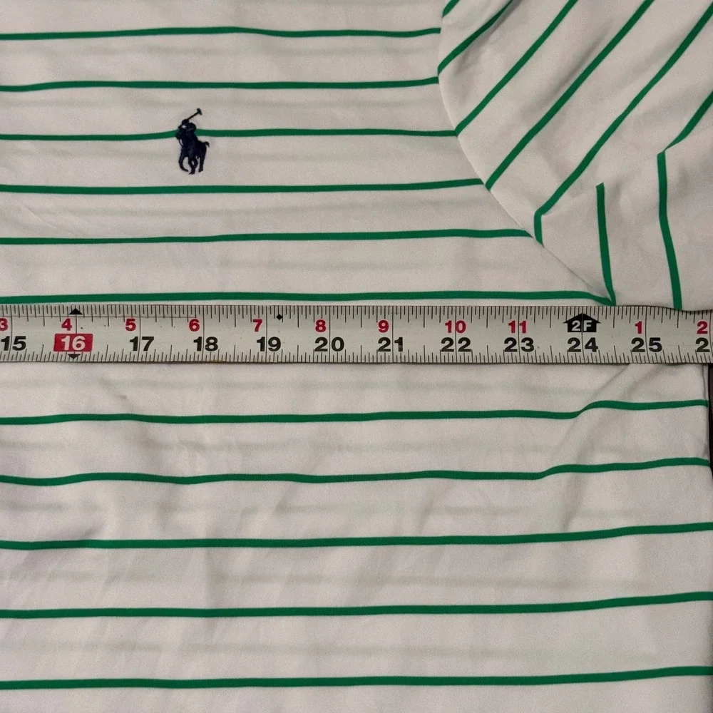 Polo Ralph Lauren Performance Men XL White Green Striped Short Sleeve Polo Shirt